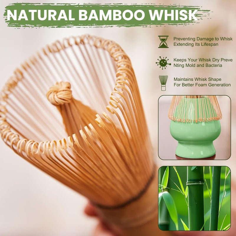 RANERANE Matcha Whisk Set, Lotus Cyan Ceramic Matcha Set Includes Matcha Bowl, Matcha Whisk (Chasen) and Holder, Sifter, Bamboo Scoop & Spoon - 6 Pcs Matcha Kit for Matcha Lovers - Image 3